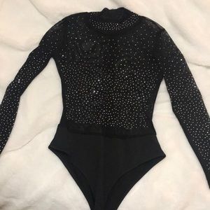 Black sheet rhinestone bodysuit